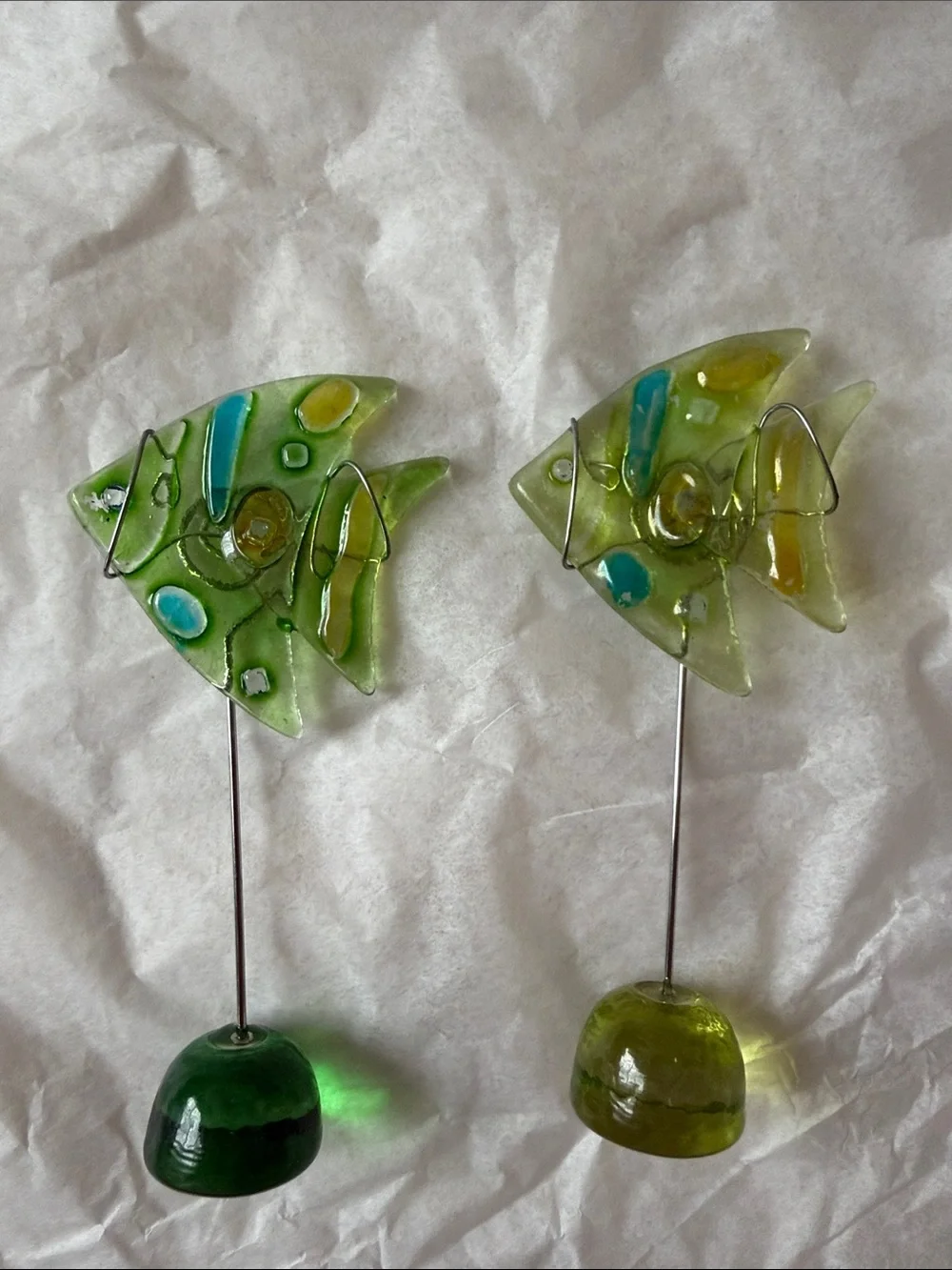 Handcrafted Green Glass Fish Décor - Set of 2